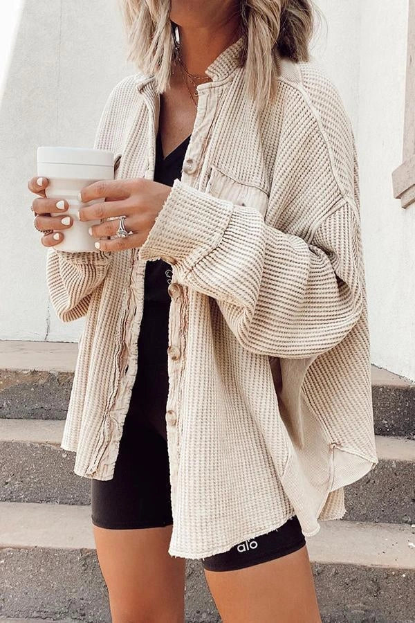 Women's lapel long sleeve button shirt jacket in various colours