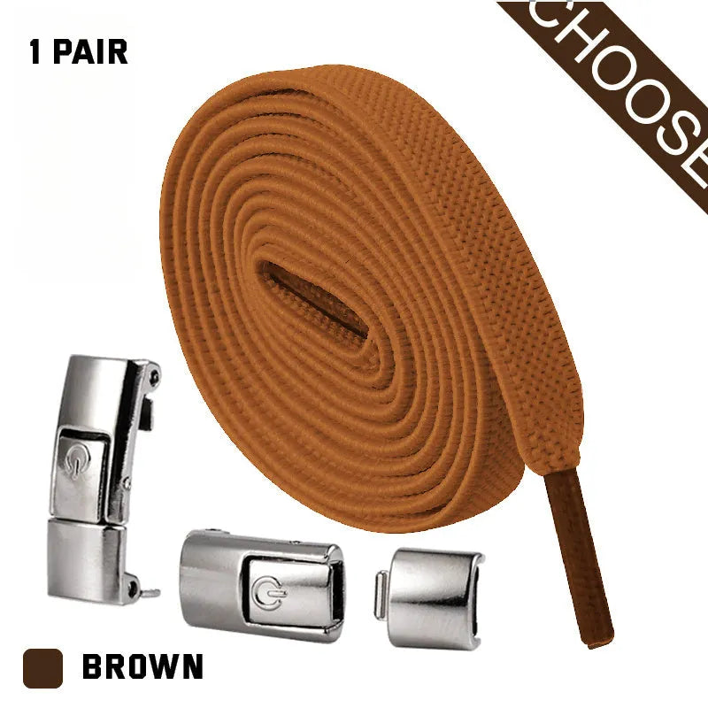 Press lock elastic shoelace with 8mm widened flat profile in assorted colours.