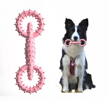 Blue TPR dog chew toy featuring a ring and a chew stick for puppy teething