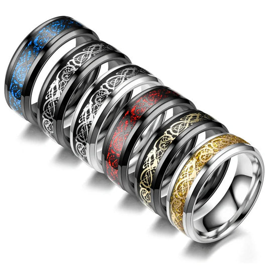 Stainless steel dragon pattern ring, a unique fashion accessory for men and women.