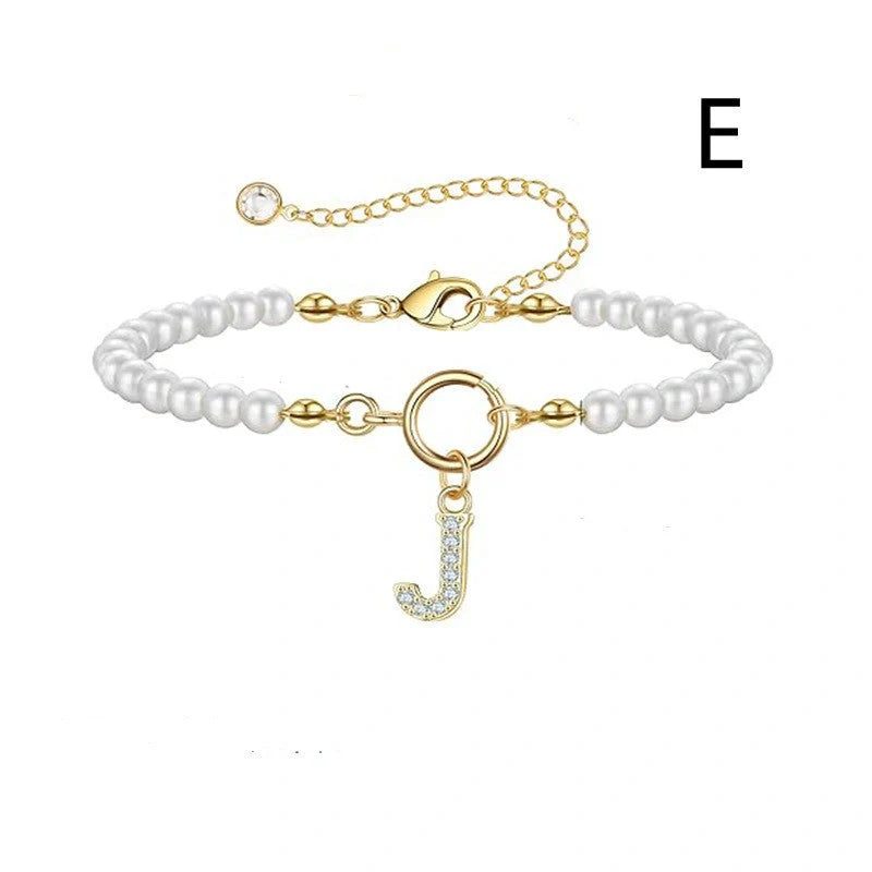 2024 Fashion Toggle Clasp Initial Bracelet with 6mm Pearl