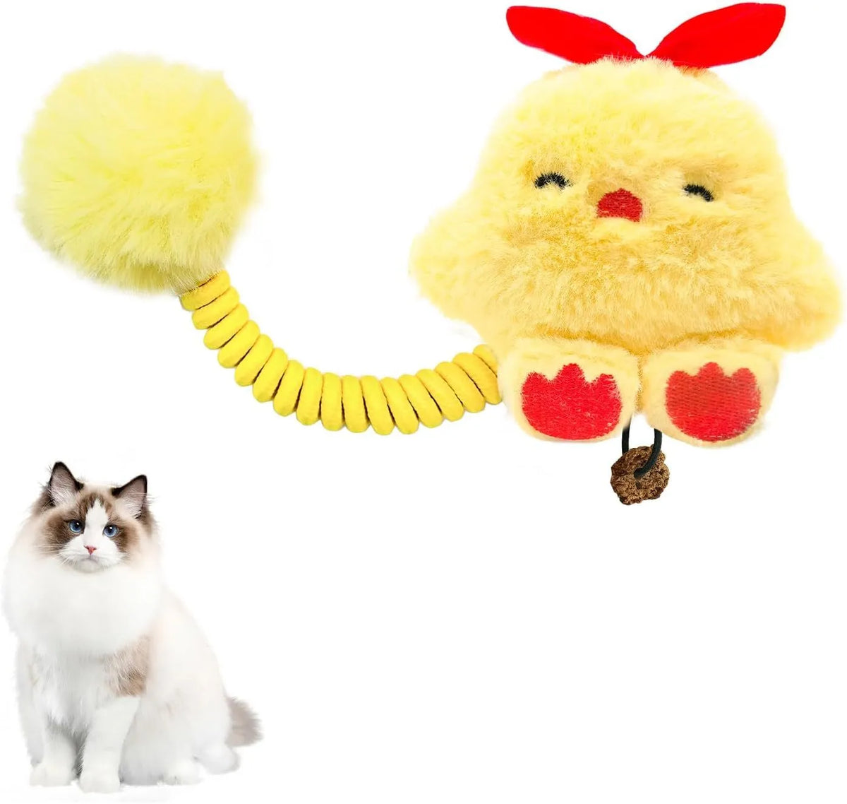 Interactive cat toys with silvervine fruit, spring, fuzzy ball and plush animal designs for kittens