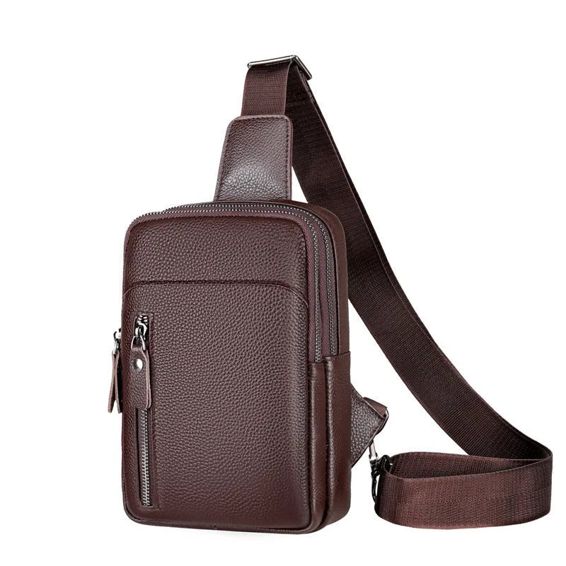 Men's genuine leather crossbody shoulder bag in urban simplicity style with chest bag design