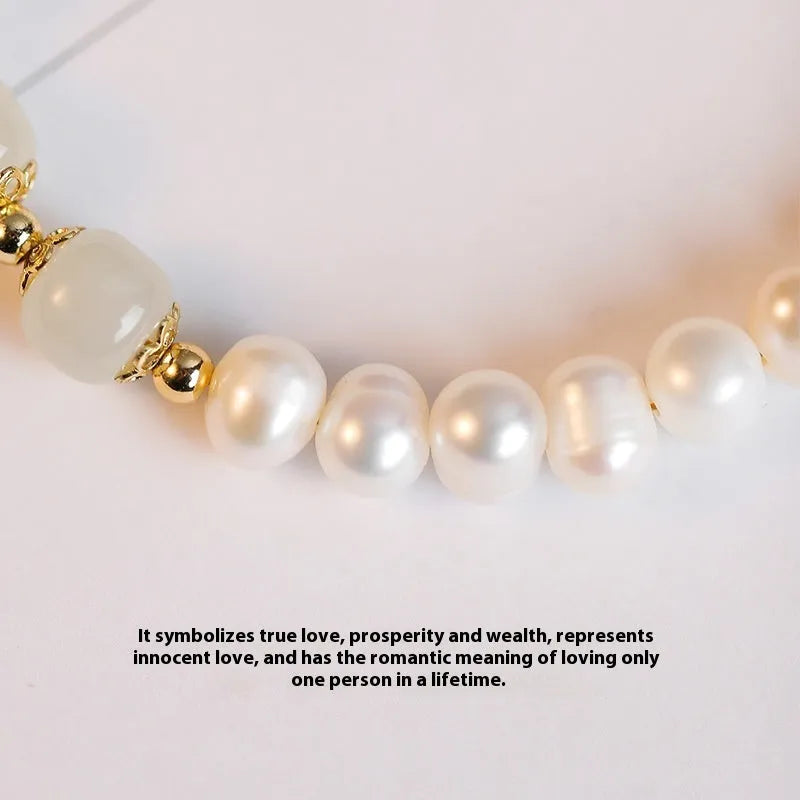 Korean style freshwater pearl bracelet with diamond-shaped pearls in Hetian jade electroplated finish