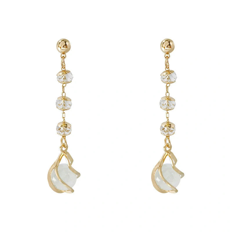 Crystal opal earrings with water drop design and electroplating finish