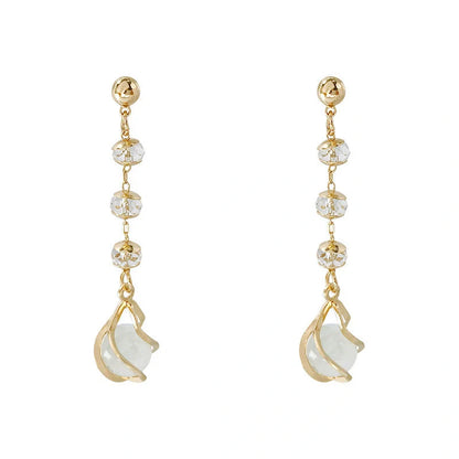 Crystal opal earrings with water drop design and electroplating finish