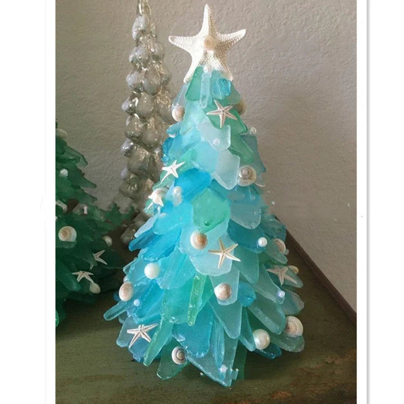 Blue PVC Christmas tree decoration with ocean theme, 15cm height
