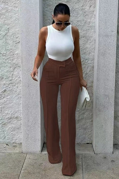 Chic slim-fit trousers with stylish buckle accent, available in a range of versatile colours for the modern British fashion enthusiast.