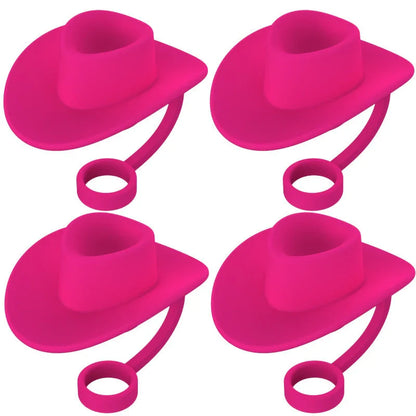 Stylish cowboy hat-shaped straw covers made of food-grade silicone in vibrant macaroon colors for protecting and decorating drinks