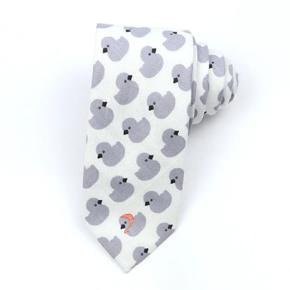Korean style narrow men's cotton bow tie with a printed cartoon pattern on an adjustable fabric strap.