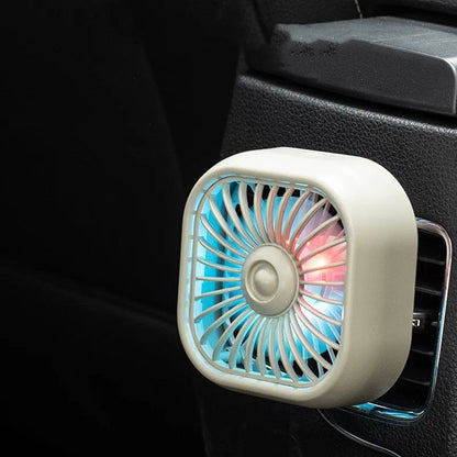 USB car fan with three-speed controls in black colour showing compact design