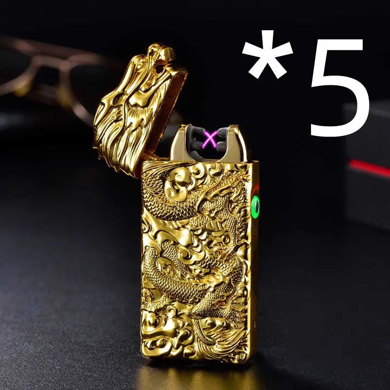 USB rechargeable windproof metal lighter with embossed arc design in multiple colour options