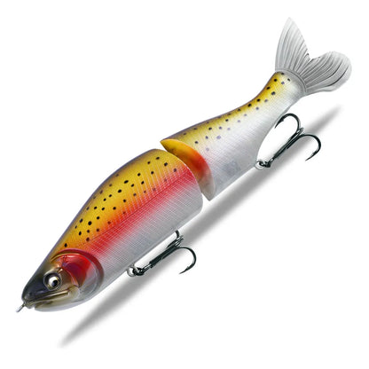 A 185mm hard plastic fishing swim bait in a natural green colour with detailed scales and 3D eyes.