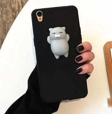 3D cartoon cat silicone TPU phone case for iPhone models, showing soft texture and anti-knock protection