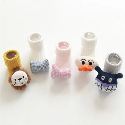 Cotton baby floor socks in multiple designs for infants aged 0-3 months