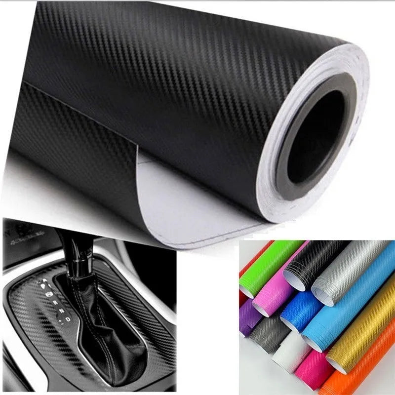 Carbon fibre car decoration sticker roll showing 3D texture in multiple colour options
