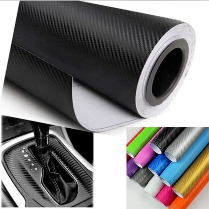 Carbon fibre car decoration sticker roll showing 3D texture in multiple colour options