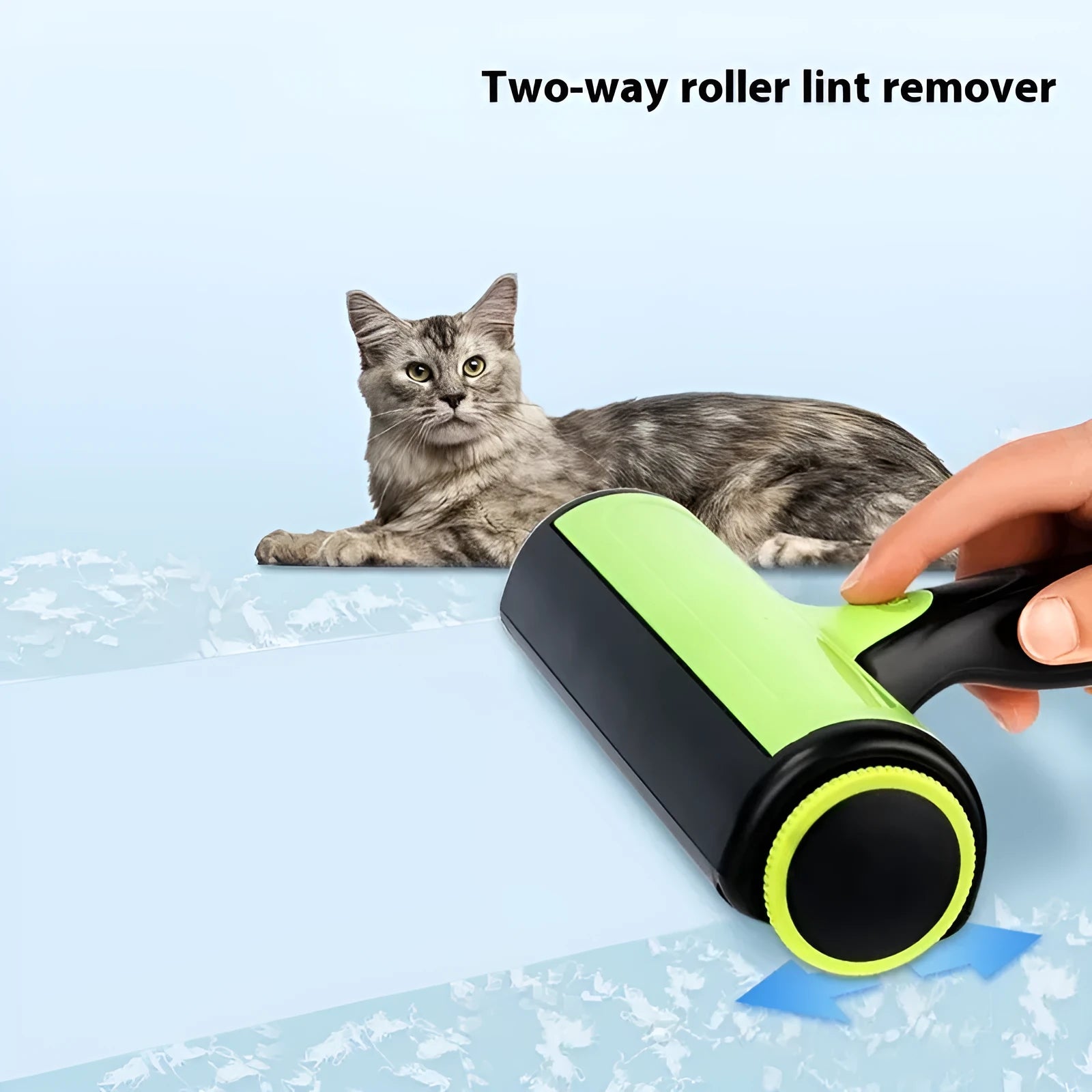 Pet hair lint roller with automatic cleaning function for sofas, showing ABS and polyester brush construction
