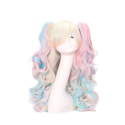 Double ponytail long curly wig with 45cm length and heat-resistant fibres for face shape modification