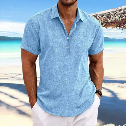 Men's light grey cotton blend cardigan with lapels and long sleeves on a hanger.