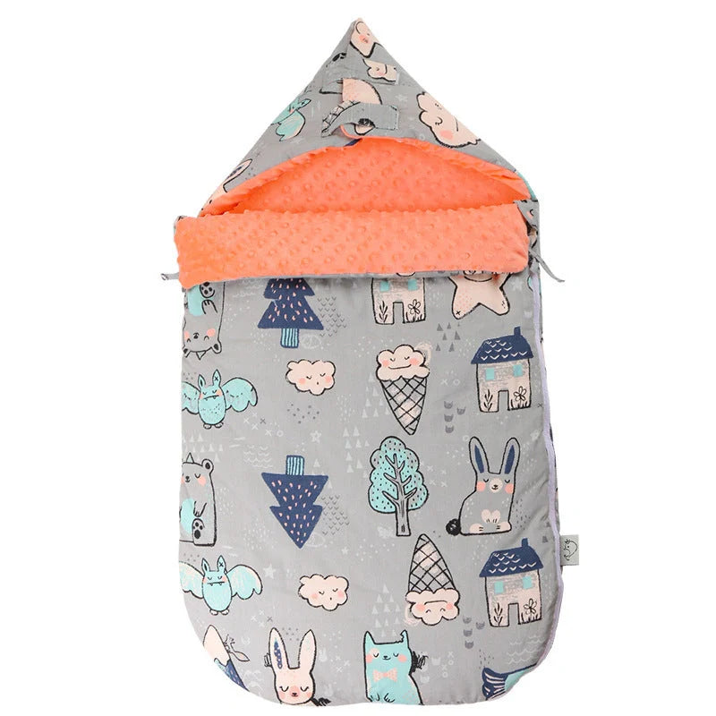 Newborn baby blanket with warm fleece and stroller cover in pink horse design