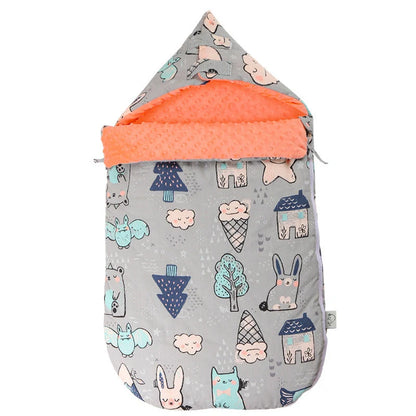 Newborn baby blanket with warm fleece and stroller cover in pink horse design