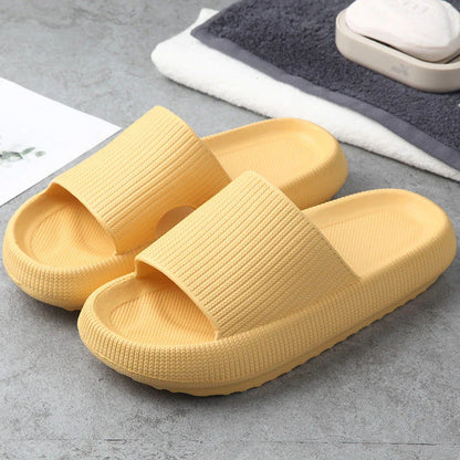 Cozy slip-on slippers in various colors for men and women, featuring soft fabric upper and non-slip EVA soles