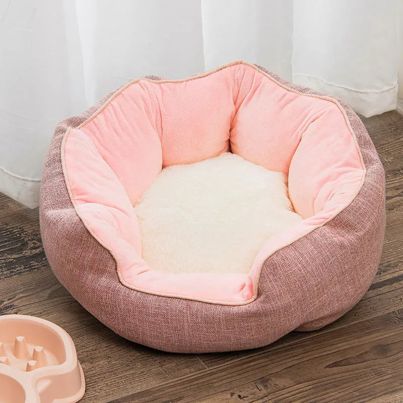 Octagonal fabric pet bed for small dogs and cats with a removable centre mat