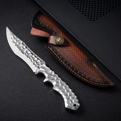 One-piece keel construction survival knife with 140mm blade, shown with optional Cold Ice K Sheath and Leather Case.