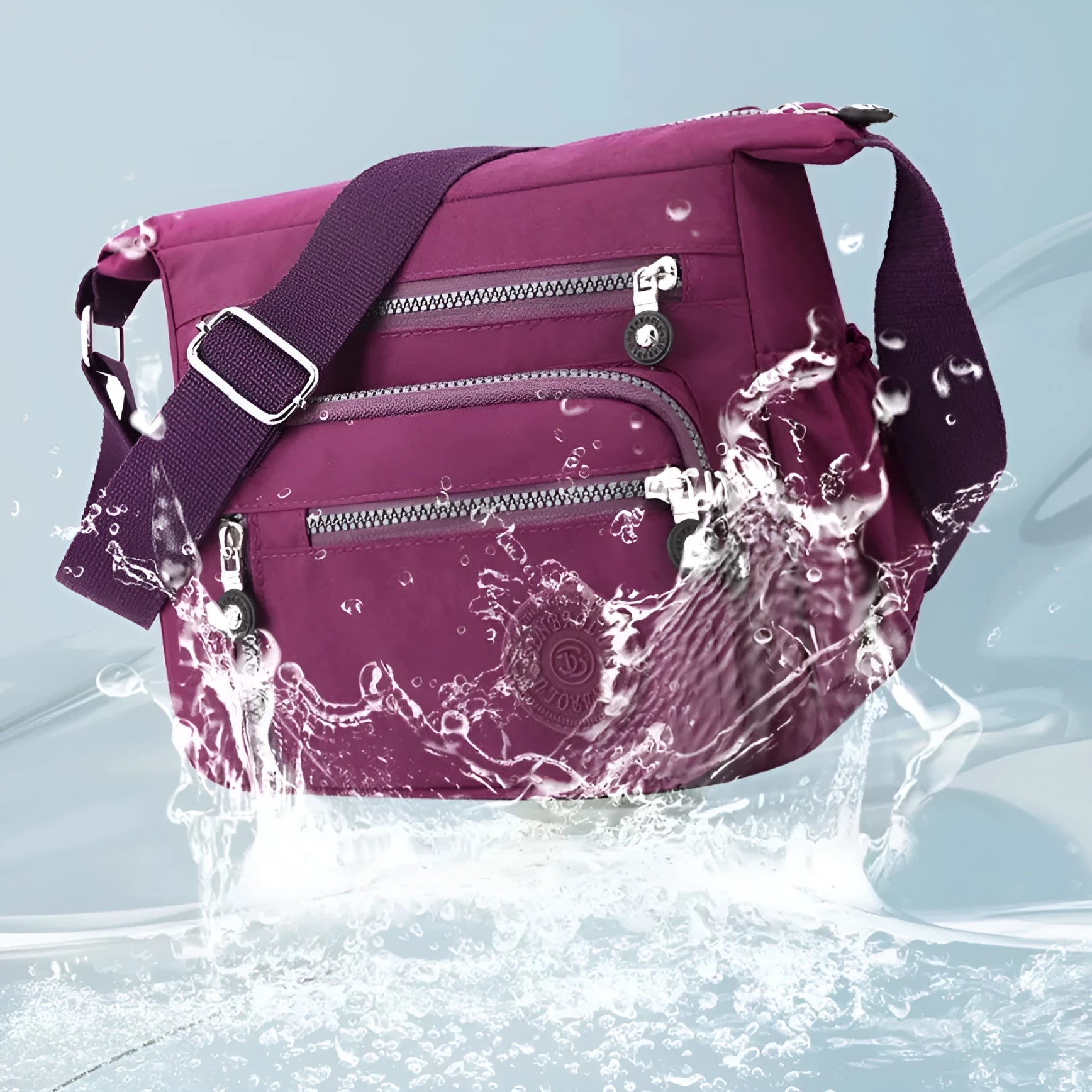 Soft nylon messenger bag in square vertical shape with adjustable shoulder strap