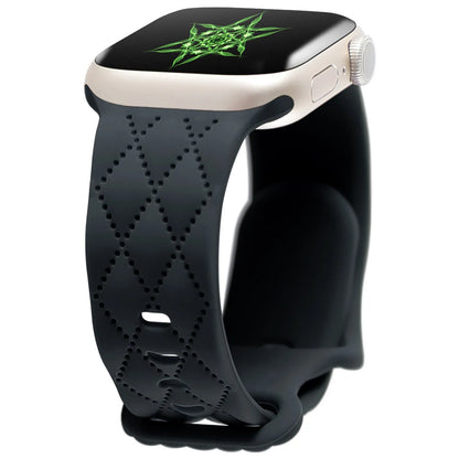 Silicone Apple Watch strap with butterfly buckle, shown in black, 38/40/41mm size