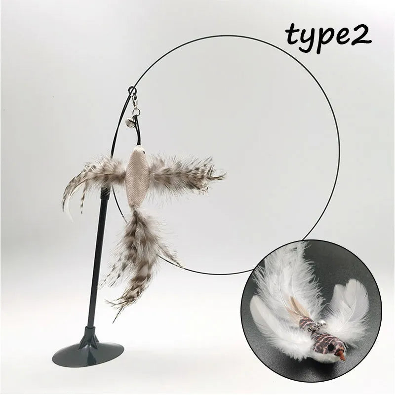Detachable sucker cat stick with feather attachment, PVC rod and steel wire in picture colour