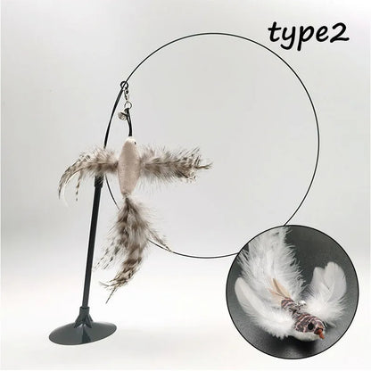 Detachable sucker cat stick with feather attachment, PVC rod and steel wire in picture colour
