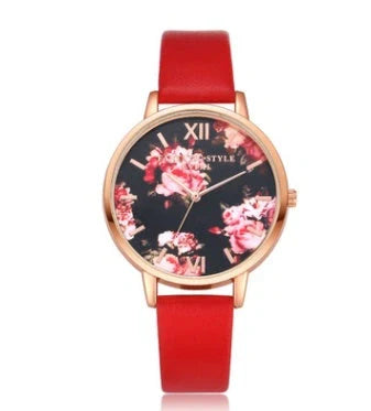 Elegant rose gold women's watch with leather strap and love heart design
