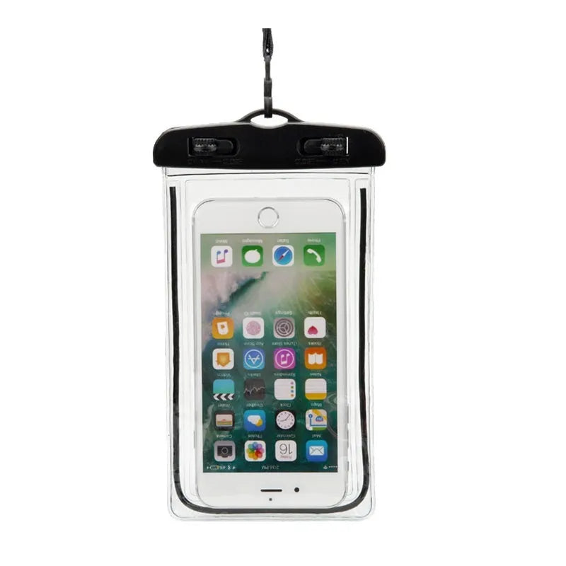 Transparent waterproof PVC phone case with luminous properties for outdoor sports protection