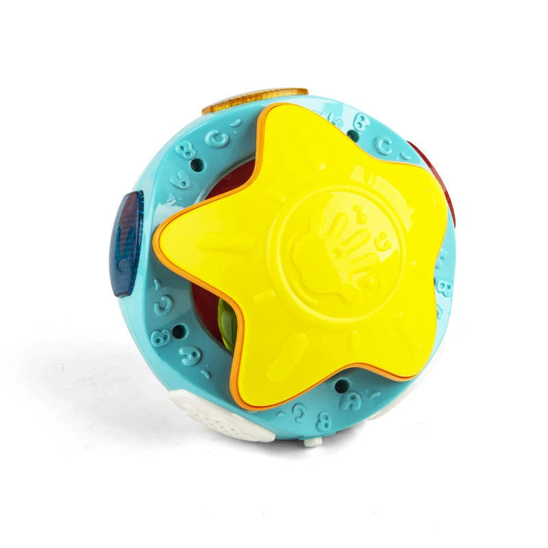 Bright yellow and orange baby rolling ball educational toy with smooth arc design
