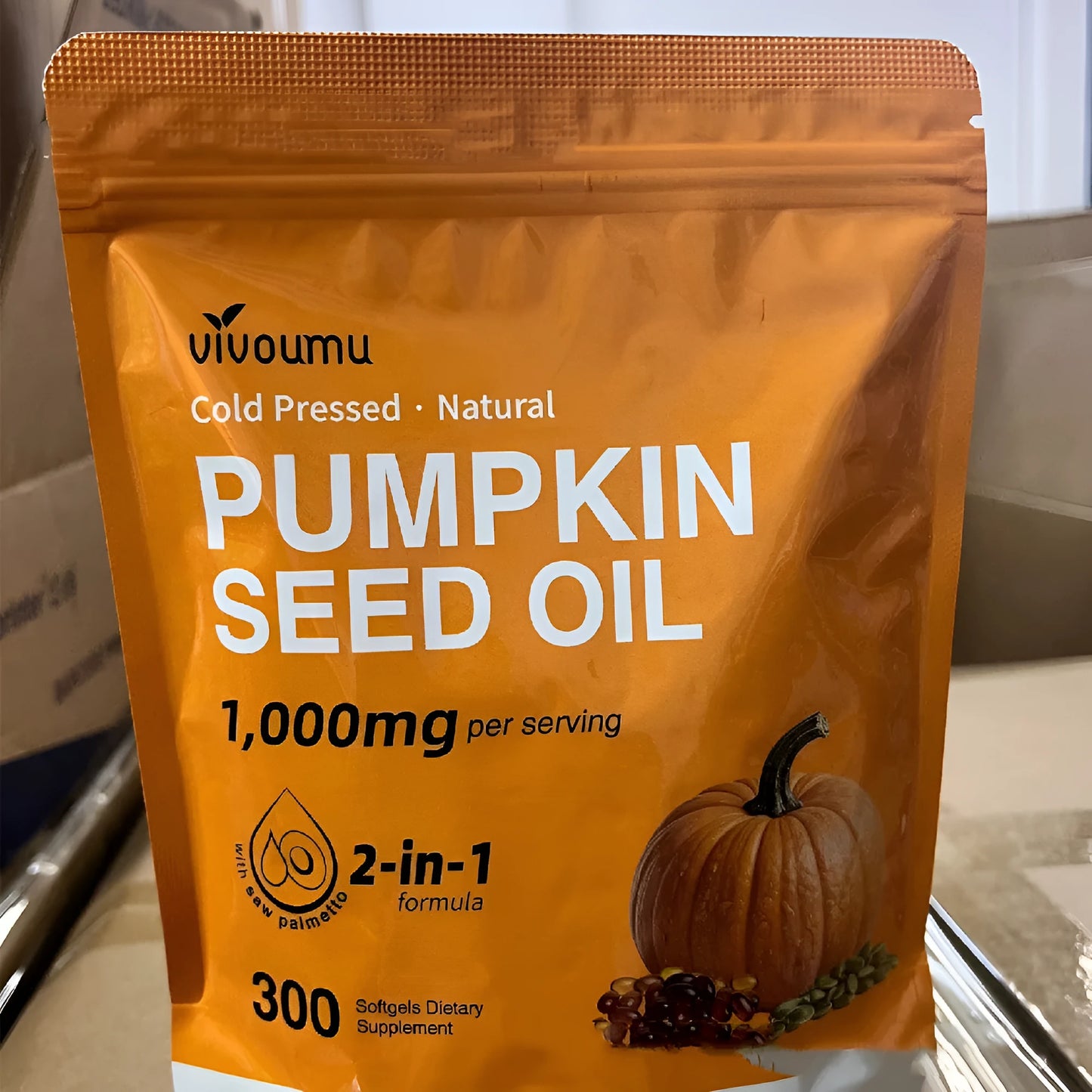 Yellow pumpkin seeds soft capsules dietary supplement for adults in soft gel format