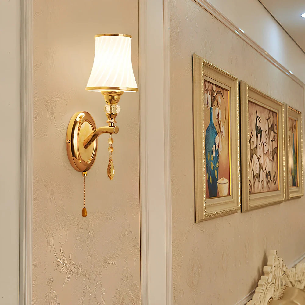 European wall lamp with glass shade measuring 29x34cm for bedroom installation