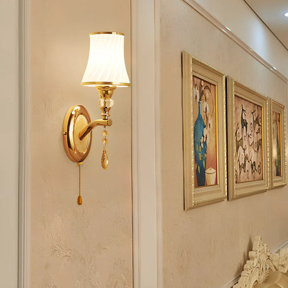 European wall lamp with glass shade measuring 29x34cm for bedroom installation