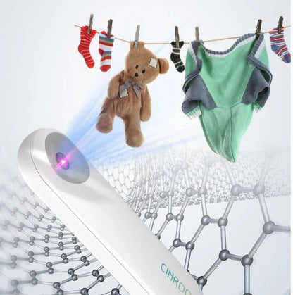 White portable UV steriliser lamp showing compact 116mm design with USB-C charging port