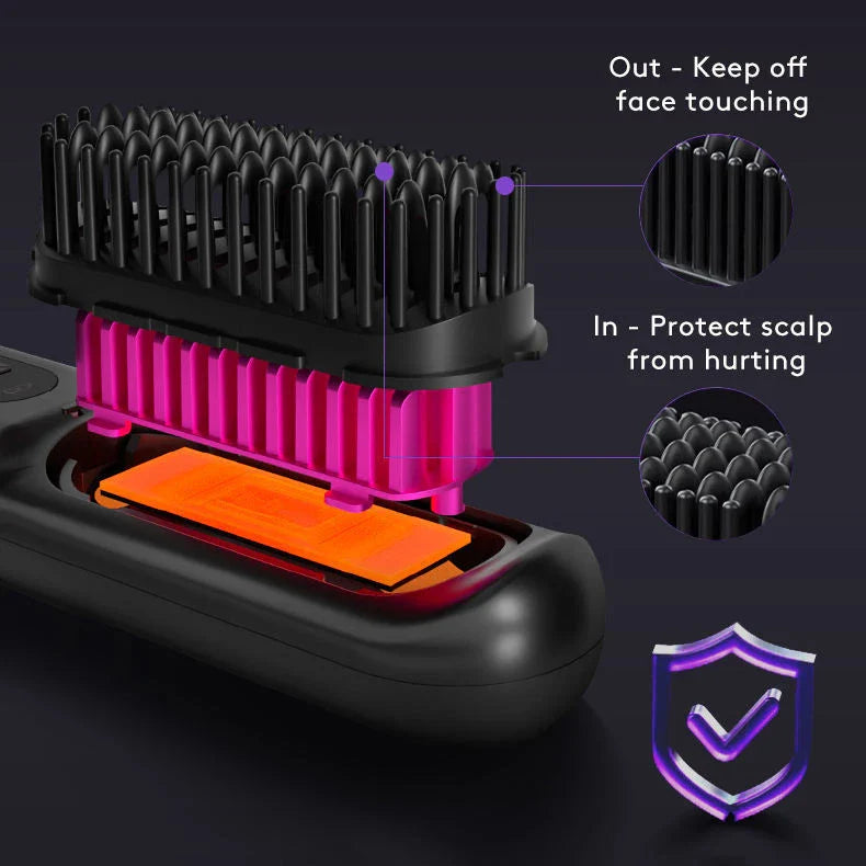 Cordless hair straightener brush with fast heating, long-lasting battery, and USB charging for effortless styling on-the-go