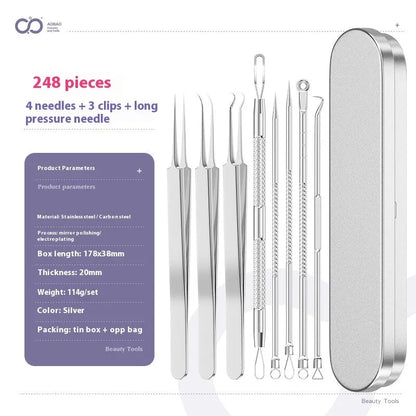 Four metal acne needles with ultra fine pointed tips for precise spot treatment skincare