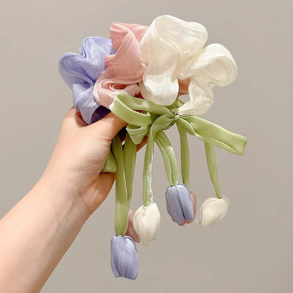Korean style tulip children's fabric headband in knitted construction with flower detailing