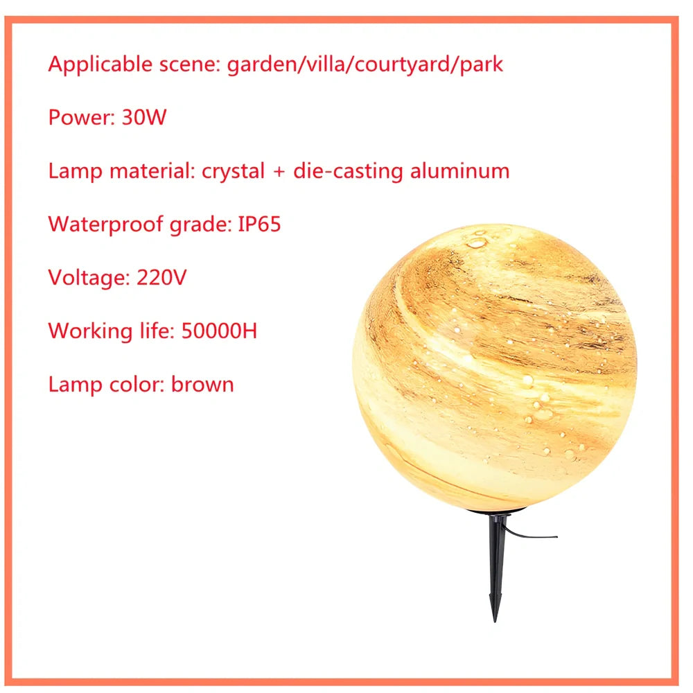 Solar lawn lamp in garden setting showing waterproof construction and LED illumination