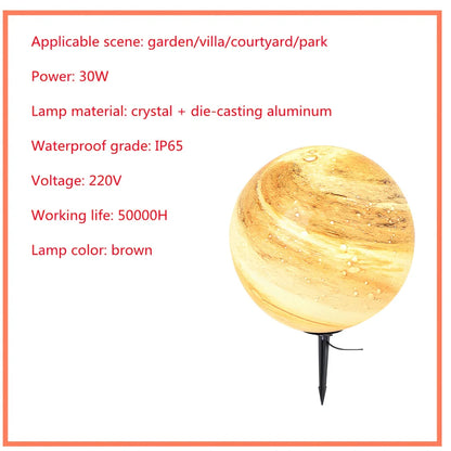 Solar lawn lamp in garden setting showing waterproof construction and LED illumination