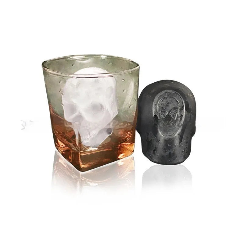 3D skull-shaped ice cube tray made from food-grade silicone for Halloween drinks