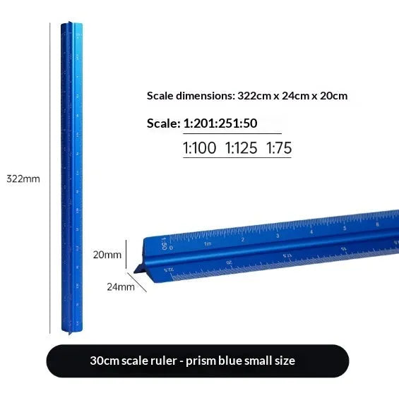 30cm triangular ruler in carbon black, prism blue, star silver or walnut gold, plastic or aluminium alloy, large or small scale