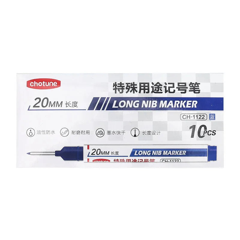 Waterproof quick-drying marker pens with 20mm long pen head in black, red and blue, pack of 10