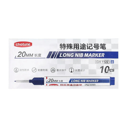 Waterproof quick-drying marker pens with 20mm long pen head in black, red and blue, pack of 10