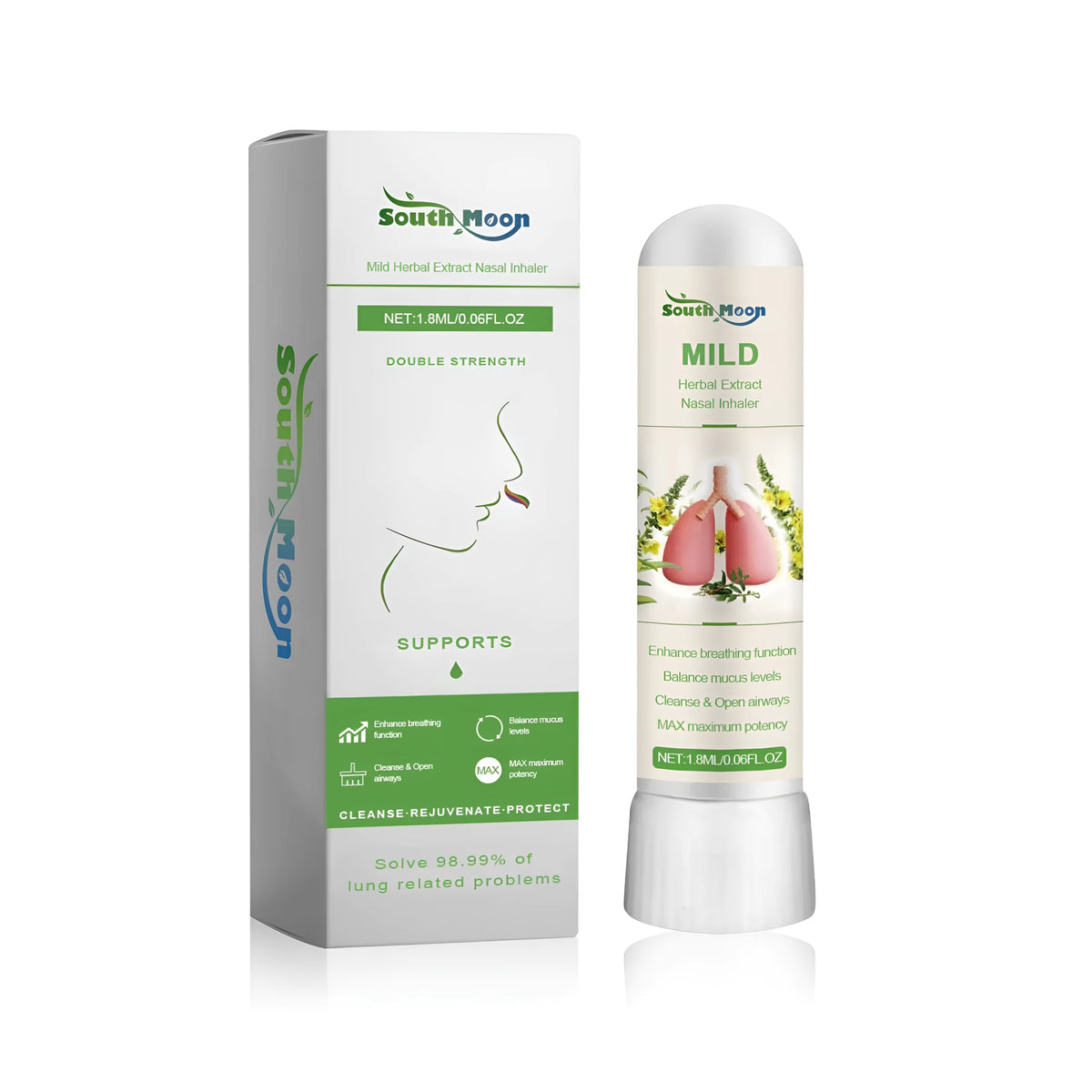 Compact nasal inhaler stick with 1.8ml of natural menthol and aloe formula for congestion relief